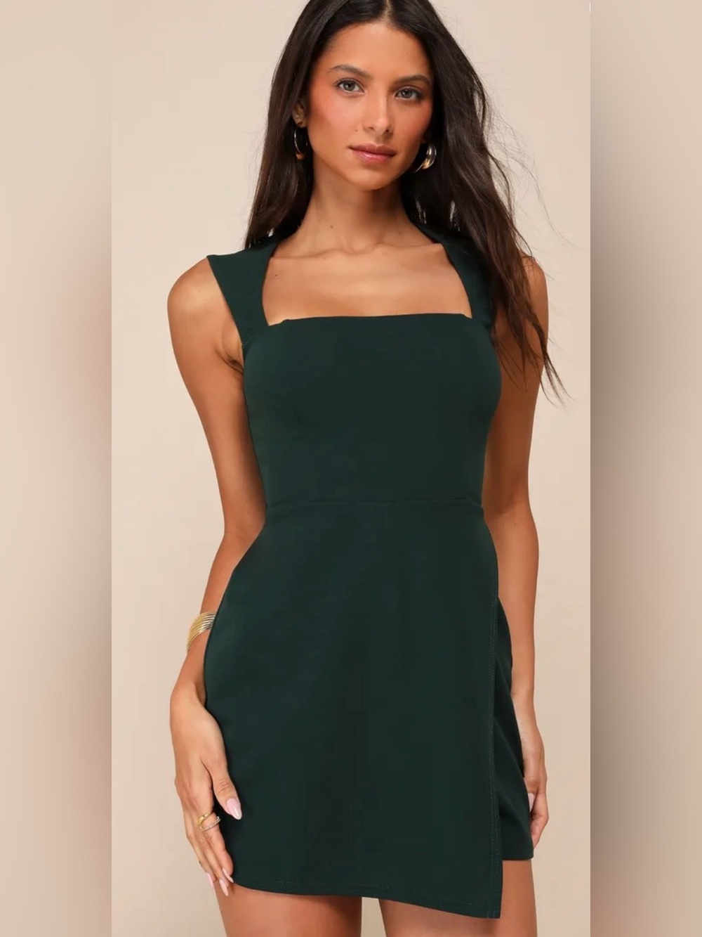 Lulus Enticing Endeavors Green Square Neck Sleeveless Skort Romper